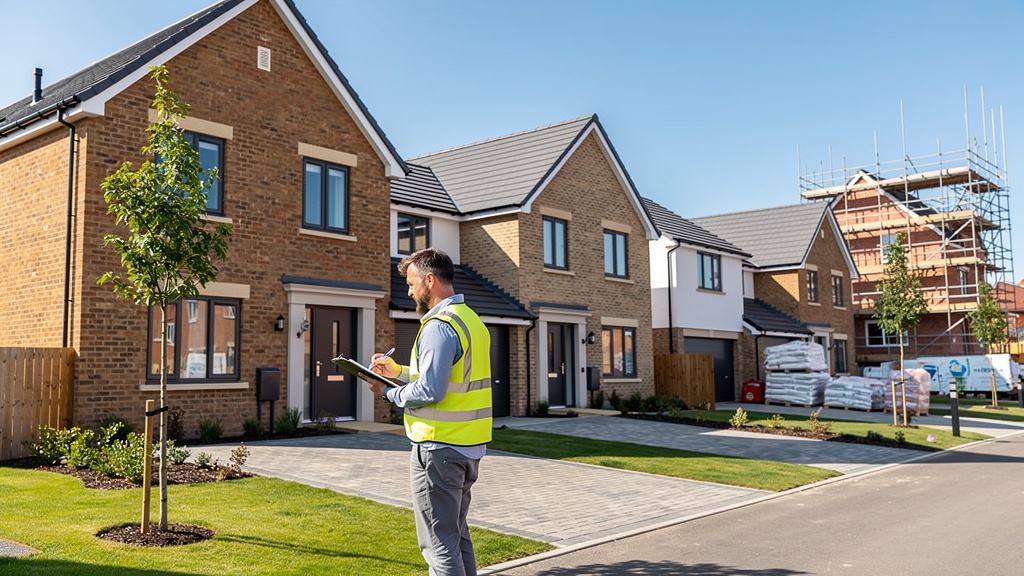 Building surveyor inspecting new housing development in Surrey